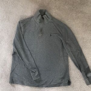 Gray Polo half zip sweater.